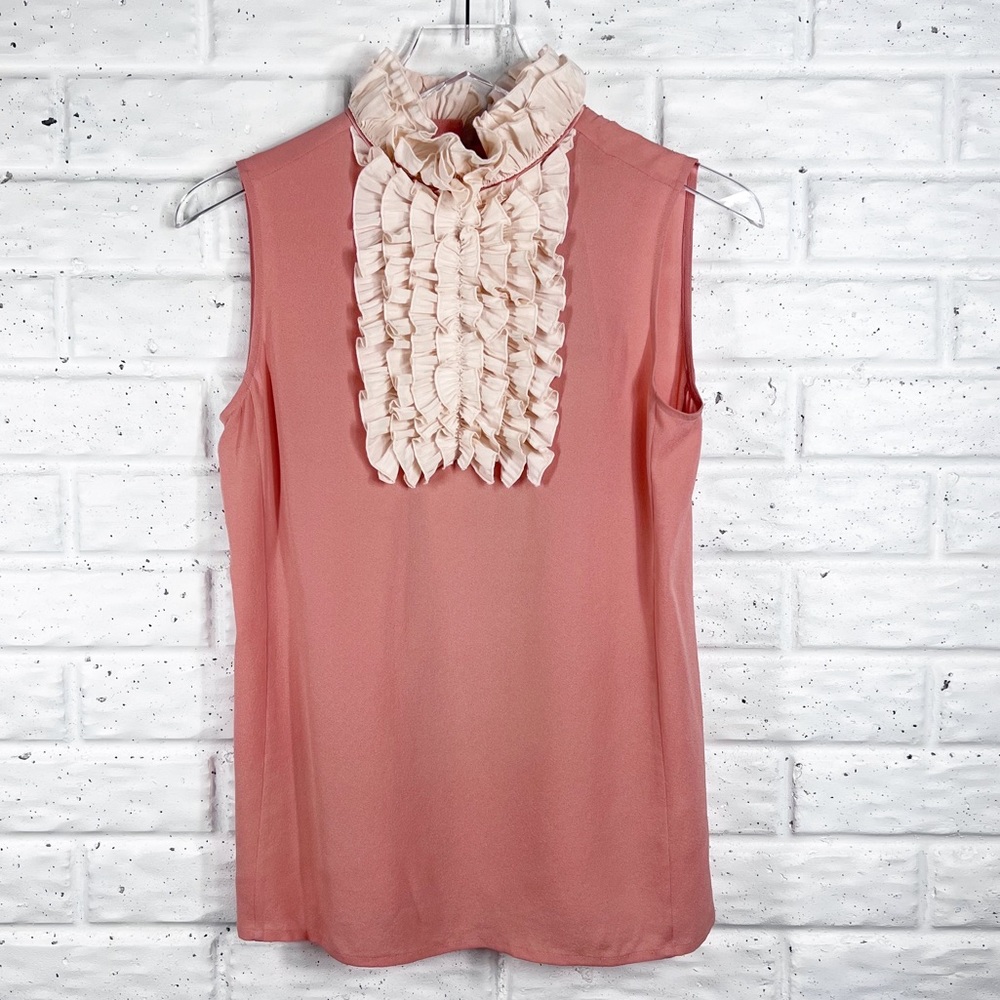 TORY BURCH Cecelia 100% Silk Sleeveless Blouse with ruffled neck detail